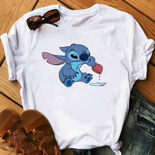 Load image into Gallery viewer, Graphic Women Cartoon Coffee T-Shirt Lilo Stitch Tshirts Female Summer Print  Fashion T Shirt Casual Tops Camisas Mujer T-shirt
