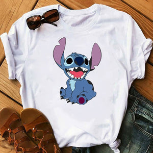 Graphic Women Cartoon Coffee T-Shirt Lilo Stitch Tshirts Female Summer Print  Fashion T Shirt Casual Tops Camisas Mujer T-shirt
