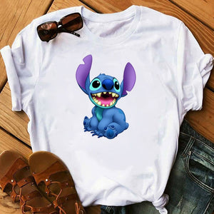 Graphic Women Cartoon Coffee T-Shirt Lilo Stitch Tshirts Female Summer Print  Fashion T Shirt Casual Tops Camisas Mujer T-shirt