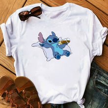 Load image into Gallery viewer, Graphic Women Cartoon Coffee T-Shirt Lilo Stitch Tshirts Female Summer Print  Fashion T Shirt Casual Tops Camisas Mujer T-shirt
