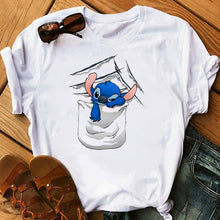 Load image into Gallery viewer, Graphic Women Cartoon Coffee T-Shirt Lilo Stitch Tshirts Female Summer Print  Fashion T Shirt Casual Tops Camisas Mujer T-shirt
