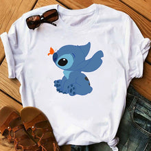 Load image into Gallery viewer, Graphic Women Cartoon Coffee T-Shirt Lilo Stitch Tshirts Female Summer Print  Fashion T Shirt Casual Tops Camisas Mujer T-shirt
