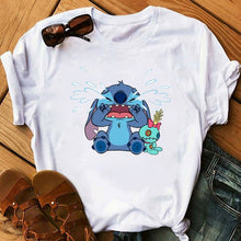 Load image into Gallery viewer, Graphic Women Cartoon Coffee T-Shirt Lilo Stitch Tshirts Female Summer Print  Fashion T Shirt Casual Tops Camisas Mujer T-shirt
