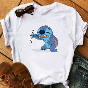 Graphic Women Cartoon Coffee T-Shirt Lilo Stitch Tshirts Female Summer Print  Fashion T Shirt Casual Tops Camisas Mujer T-shirt
