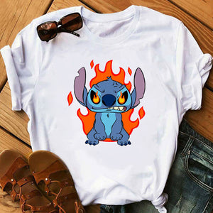 Graphic Women Cartoon Coffee T-Shirt Lilo Stitch Tshirts Female Summer Print  Fashion T Shirt Casual Tops Camisas Mujer T-shirt