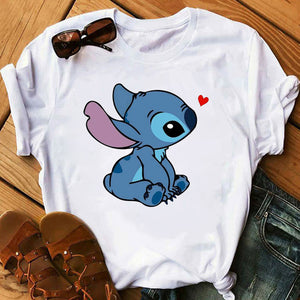 Graphic Women Cartoon Coffee T-Shirt Lilo Stitch Tshirts Female Summer Print  Fashion T Shirt Casual Tops Camisas Mujer T-shirt