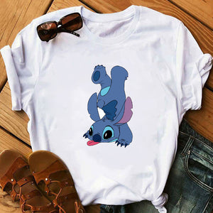 Graphic Women Cartoon Coffee T-Shirt Lilo Stitch Tshirts Female Summer Print  Fashion T Shirt Casual Tops Camisas Mujer T-shirt