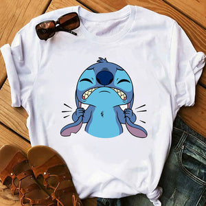 Graphic Women Cartoon Coffee T-Shirt Lilo Stitch Tshirts Female Summer Print  Fashion T Shirt Casual Tops Camisas Mujer T-shirt