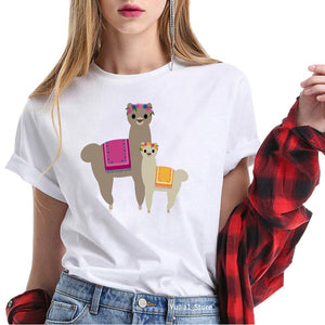 Women clothes 2020 harajuku kawaii Alpacas Llama animal print funny t shirts cute top tee shirt femme 90s tumblr tshirt